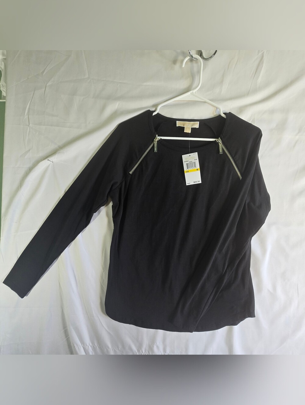 Michael Kors Black Long Sleeve Tee with Silver Zipper Detail